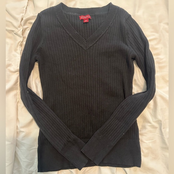 Merona Black V-Neck Ribbed Sweater - Picture 1 of 4